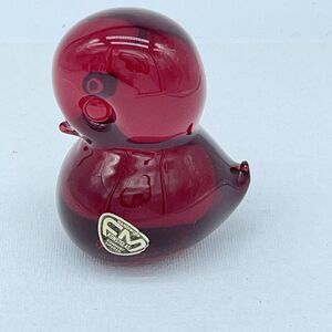 Vtg Red Duckling Art Glass Bird FM Konstglas Of Ronneby Sweden Paperweight Figur